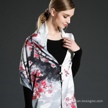 Plum Blossom Design Digital Printing Scarf Shawl with Buttons